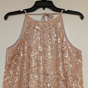 Champagne Nude Pink sequins mini halter dress/tunic, NWOT, Size Small